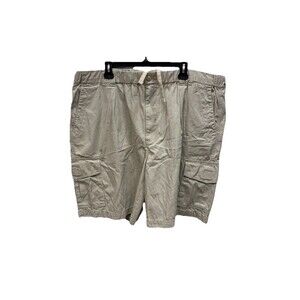 Tommy Bahama Shorts Men 2XT Beige Cargo Elastic Waist Drawstring Cotton Zip Tie